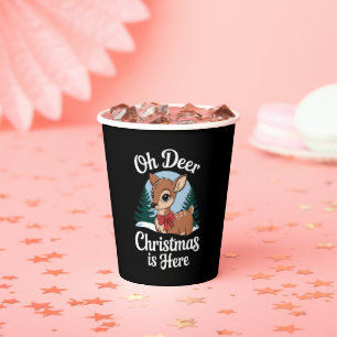 Vintage Christmas Reindeer Oh Deer Christmas Here Paper Cups