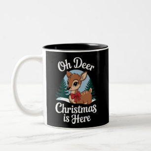 Vintage Christmas Reindeer Oh Deer Christmas Here Two-Tone Coffee Mug