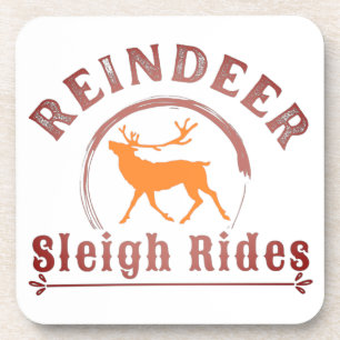 Vintage Christmas Reindeer Sleigh Rides Coaster