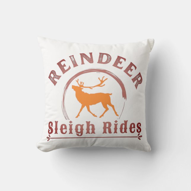 Vintage Christmas Reindeer Sleigh Rides Cushion (Front)