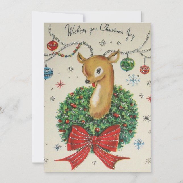 Vintage Christmas Reindeer With Ornaments Holiday Card (Front)