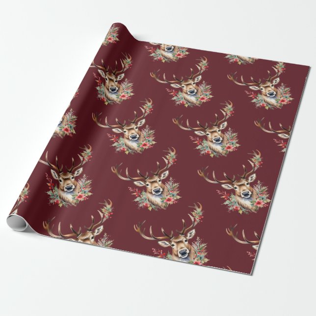 Vintage Christmas Reindeer Wrapping Paper (Unrolled)