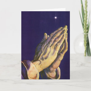 Vintage Christmas, Religious Hands Praying Star Holiday Card