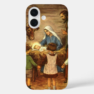 Vintage Christmas, Religious Nativity w Baby Jesus iPhone 16 Case