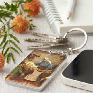 Vintage Christmas, Religious Nativity w Baby Jesus Key Ring