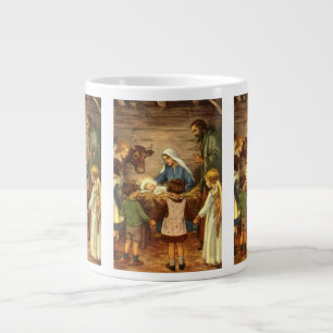 Vintage Christmas, Religious Nativity w Baby Jesus Large Coffee Mug