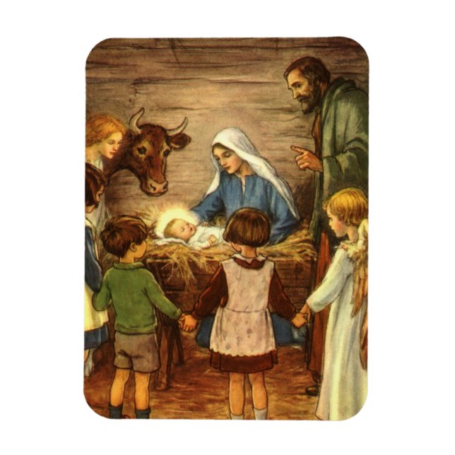 Vintage Christmas, Religious Nativity w Baby Jesus Magnet (Vertical)