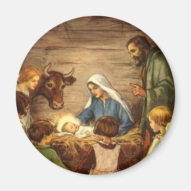 Vintage Christmas, Religious Nativity w Baby Jesus Magnet (Front)