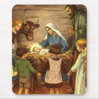 Vintage Christmas, Religious Nativity w Baby Jesus Mouse Mat