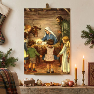 Vintage Christmas, Religious Nativity w Baby Jesus Poster