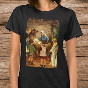 Vintage Christmas, Religious Nativity w Baby Jesus T-Shirt