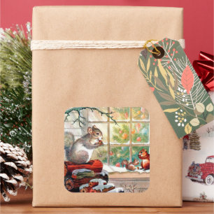 Vintage Christmas retro animal Holiday sticker