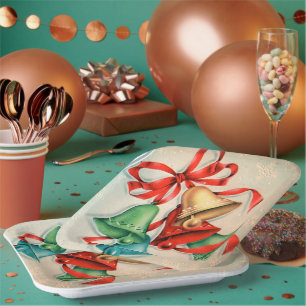 Vintage Christmas retro bells party plate