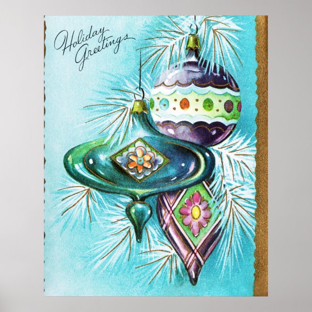 Vintage Christmas retro Holiday bulbs poster (Front)