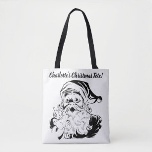 Vintage Christmas, Retro Jolly Santa Claus, black Tote Bag