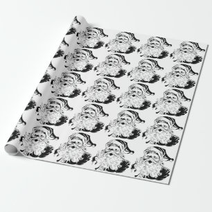 Vintage Christmas, Retro Jolly Santa Claus, Black Wrapping Paper