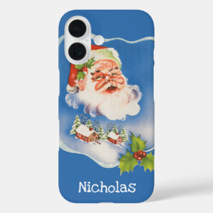 Vintage Christmas, Retro Jolly Santa Claus iPhone 16 Case