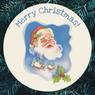 Vintage Christmas, Retro Jolly Santa Claus Classic Round Sticker