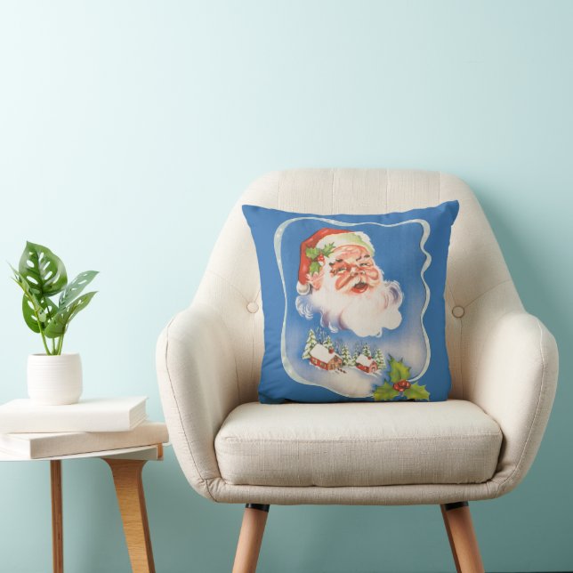 Vintage Christmas, Retro Jolly Santa Claus Cushion (Chair)