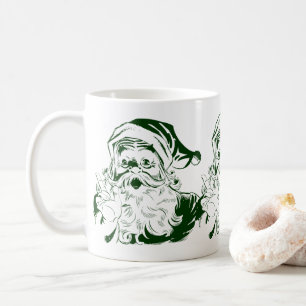 Vintage Christmas, Retro Jolly Santa Claus Green Coffee Mug