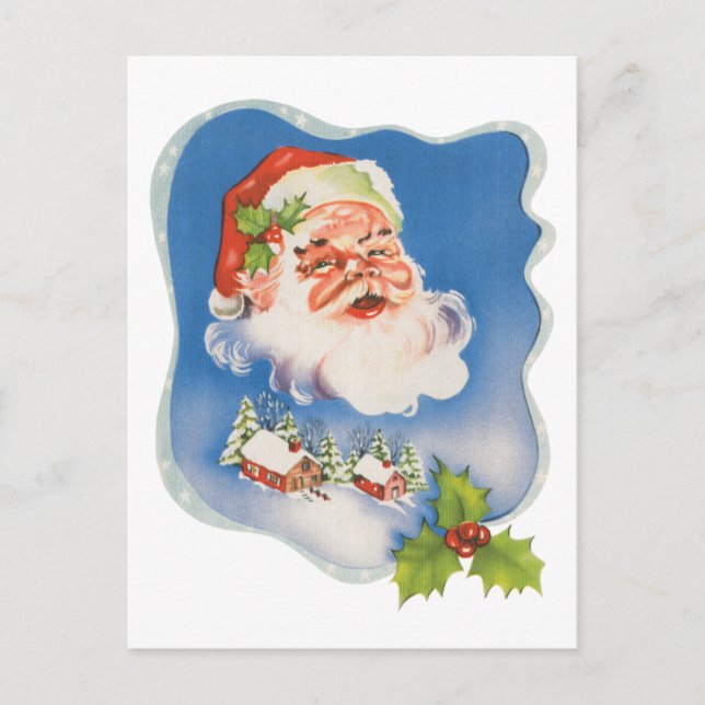 Vintage Christmas, Retro Jolly Santa Claus Holiday Postcard (Front)