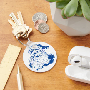 Vintage Christmas, Retro Jolly Santa Claus in Blue Key Ring