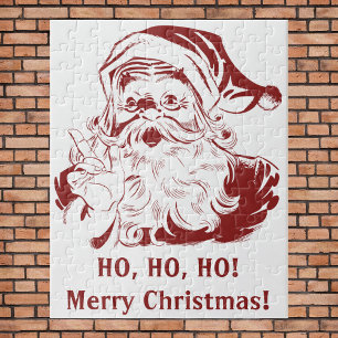 Vintage Christmas, Retro Jolly Santa Claus in Red Jigsaw Puzzle