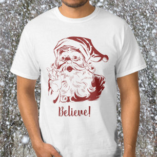 Vintage Christmas, Retro Jolly Santa Claus in Red T-Shirt