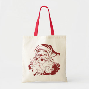 Vintage Christmas, Retro Jolly Santa Claus in Red Tote Bag