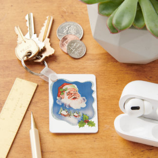 Vintage Christmas, Retro Jolly Santa Claus Key Ring
