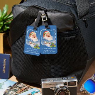 Vintage Christmas, Retro Jolly Santa Claus Luggage Tag
