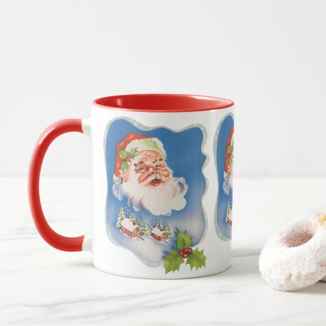 Vintage Christmas, Retro Jolly Santa Claus Mug (With Donut)
