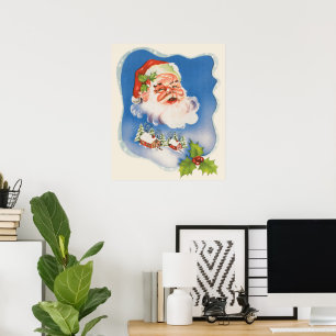 Vintage Christmas, Retro Jolly Santa Claus Poster