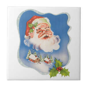 Vintage Christmas, Retro Jolly Santa Claus Tile