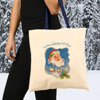 Vintage Christmas, Retro Jolly Santa Claus Tote Bag