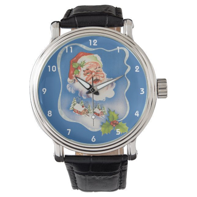 Vintage Christmas, Retro Jolly Santa Claus Watch (Front)