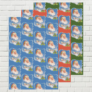 Vintage Christmas, Retro Jolly Santa Claus Wrapping Paper Sheet