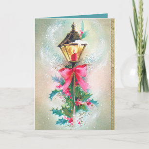Vintage Christmas retro lamp customisable card