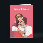 Vintage Christmas, Retro Love and Romance Holiday Card<br><div class="desc">The gift of love. The gift of peace. The gift of happiness. May all these be yours at Christmas. Easy to customise this Christmas card to personalise with your own holiday message, or just add your names. Vintage illustration love and romance design featuring a newlywed couple in love hugging and...</div>