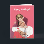 Vintage Christmas, Retro Love and Romance Holiday Card<br><div class="desc">The gift of love. The gift of peace. The gift of happiness. May all these be yours at Christmas. Easy to customise this Christmas card to personalise with your own holiday message, or just add your names. Vintage illustration love and romance design featuring a newlywed couple in love hugging and...</div>