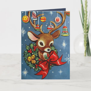Vintage Christmas retro reindeer add message card