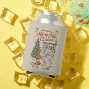 Vintage Christmas Retro Santa Claus Gifts Holiday Can Cooler