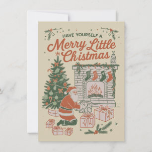 Vintage Christmas Retro Santa Claus Gifts Holiday Card