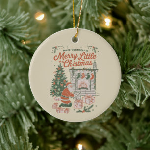 Vintage Christmas Retro Santa Claus Gifts Holiday Ceramic Tree Decoration