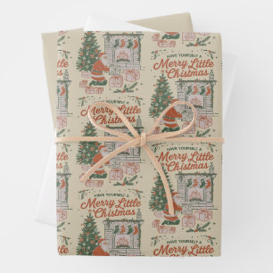 Vintage Christmas Retro Santa Claus Gifts Holiday Wrapping Paper Sheet