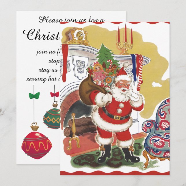 Vintage Christmas, Retro Santa Claus Invitation (Front/Back)