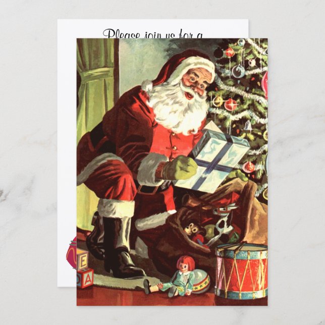 Vintage Christmas, Retro Santa Claus with Presents Invitation (Front/Back)