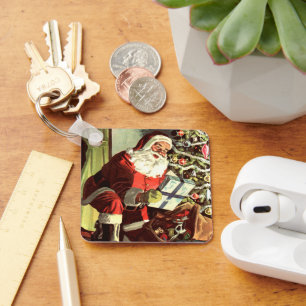 Vintage Christmas, Retro Santa Claus with Presents Key Ring
