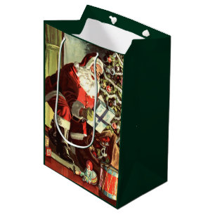 Vintage Christmas, Retro Santa Claus with Presents Medium Gift Bag