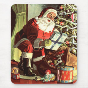 Vintage Christmas, Retro Santa Claus with Presents Mouse Mat